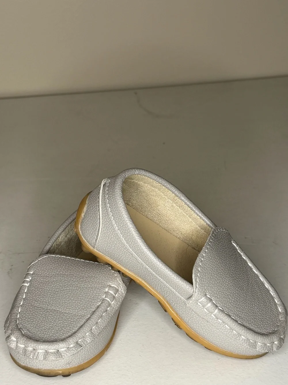 Metallic Silver Slip-On Moccasin Flats